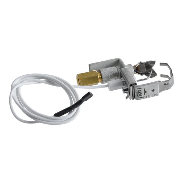 A metal pilot burner assembly with an attached white wire, designed for use in Vulcan equipment.