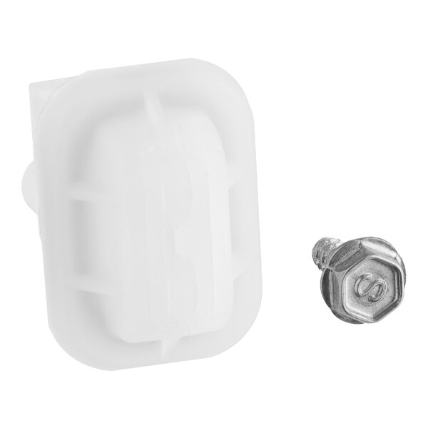 A white plastic Hobart rinse nozzle with a screw.