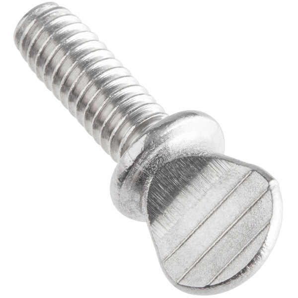 A close-up of a Vollrath thumb screw with a metal head.