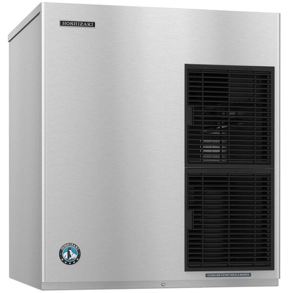 A silver rectangular Hoshizaki air cooled ice machine with black vents.