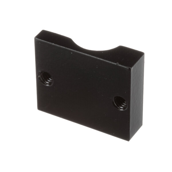 A black painted rectangular plastic cross member bracket with screws.