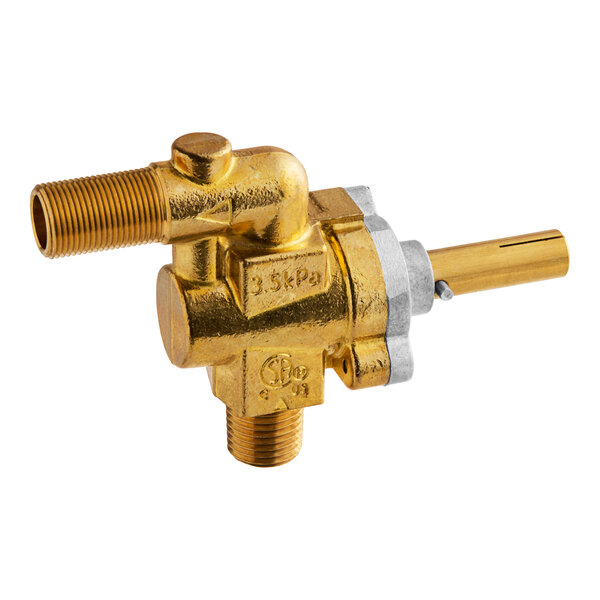 A close-up of a Vulcan top valve with a gold and silver metal handle.