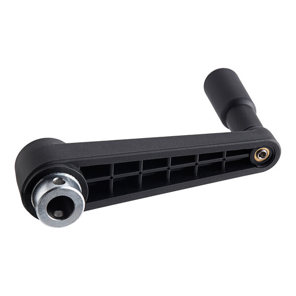 A black Vulcan crank handle with a metal knob.