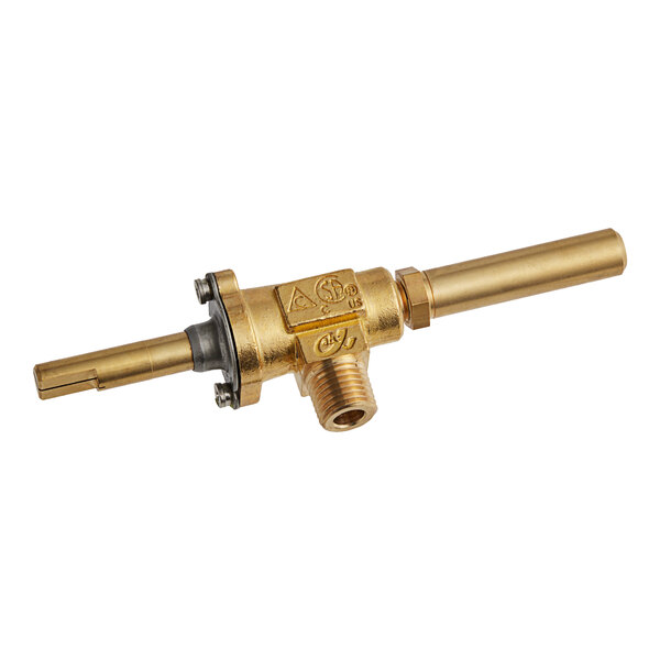 A brass Vulcan burner valve with a gold metal handle.