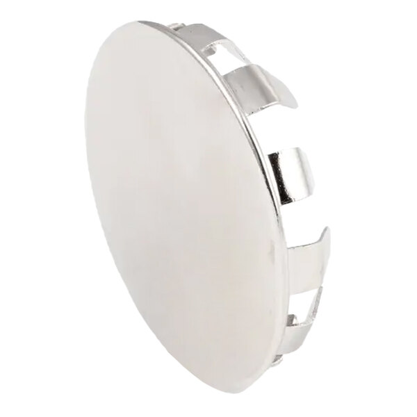 A round metal trunnion cap with a smooth surface and clip-like extensions on the side.