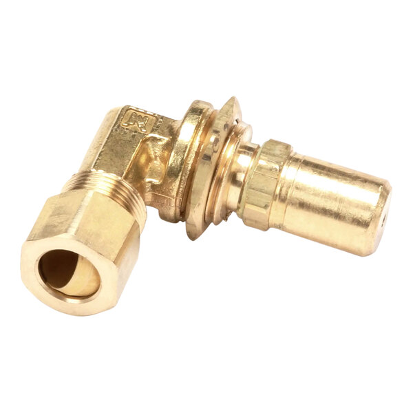 A brass US Range orifice fitting with a threaded end.