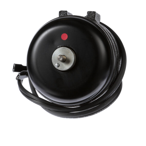 A black round Silver King fan motor with red and black wires.