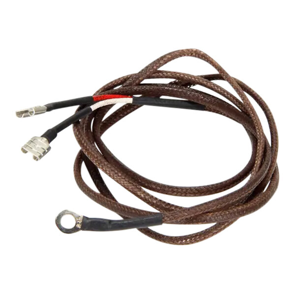 A 48-inch long thermocouple with braided insulation and metal connectors at each end.