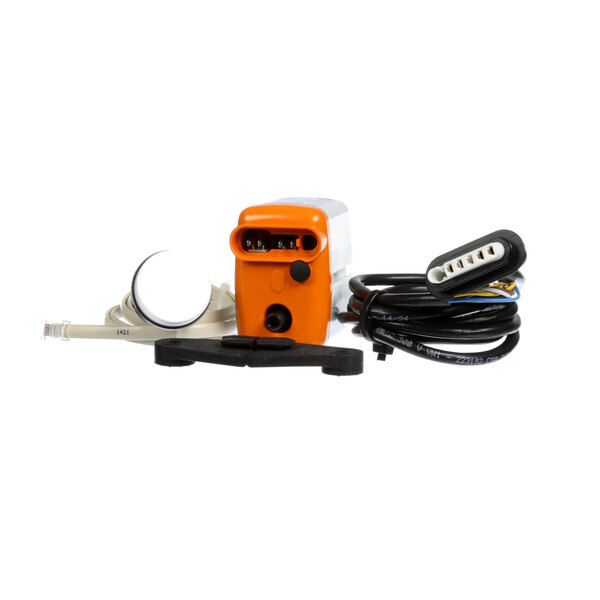 A close up of a Hoshizaki water pump with orange and white parts.