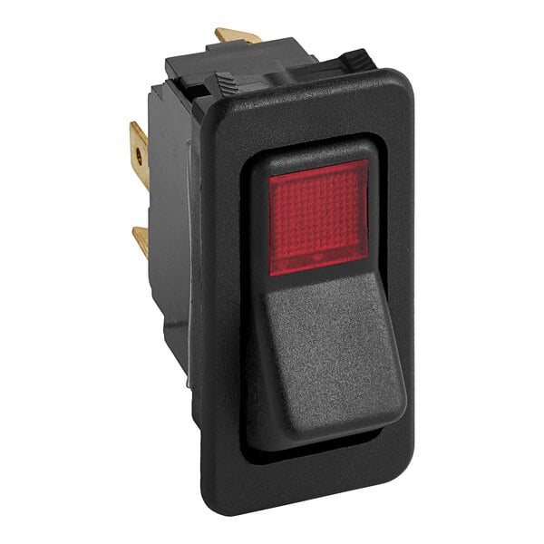 A black switch with a red light.