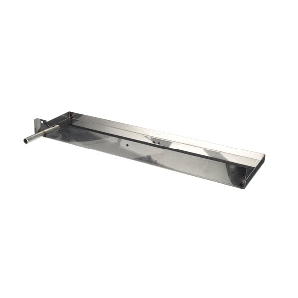 A stainless steel Delfield prep pan shelf with a metal handle.