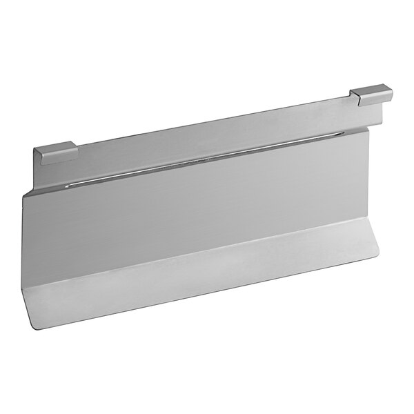 A silver metal rectangular hanger with a handle.