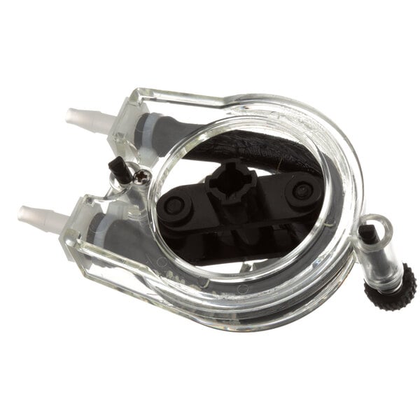 A clear plastic Glastender pump cartridge with black plastic parts.