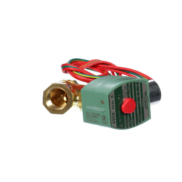 A green and red InSinkErator solenoid valve with red and green wires.