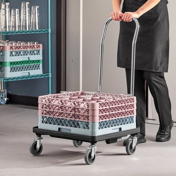 Noble Warewashing Gray Dish Rack and Glass Rack Dolly with 36" Handle