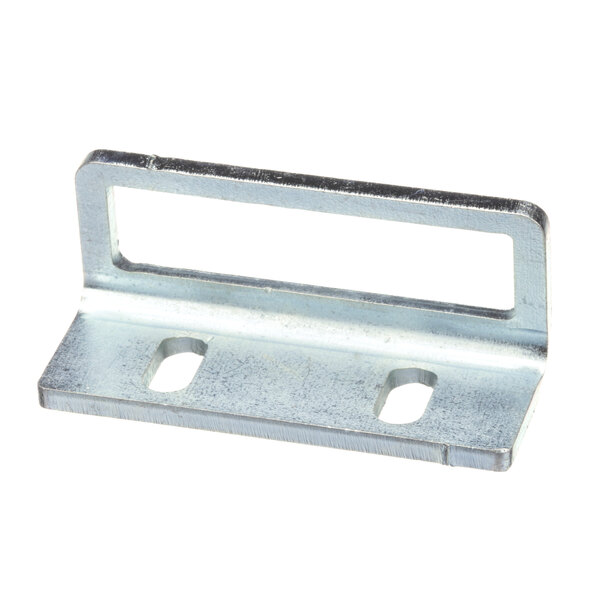 A metal A la Cart catch bracket with two holes.