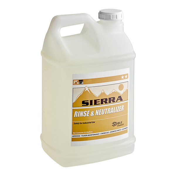 A white Sierra by Noble Chemical jug with a label.