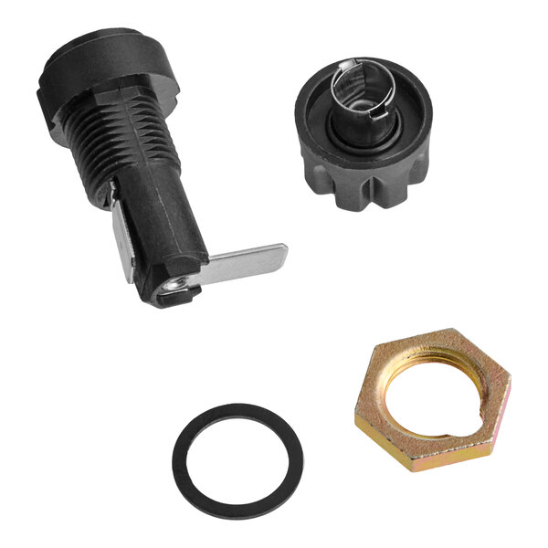 A Lincoln 369012 fuse holder assembly with multiple components including a threaded holder, cap, washer, and hex nut.