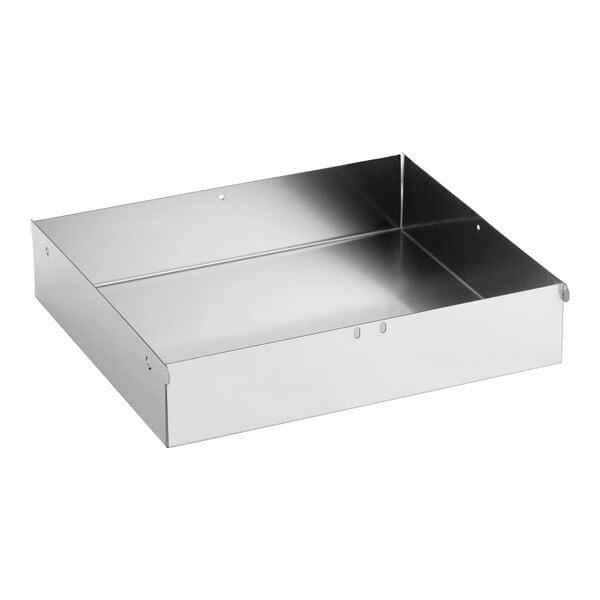 A rectangular stainless steel condenser drain pan with raised sides.