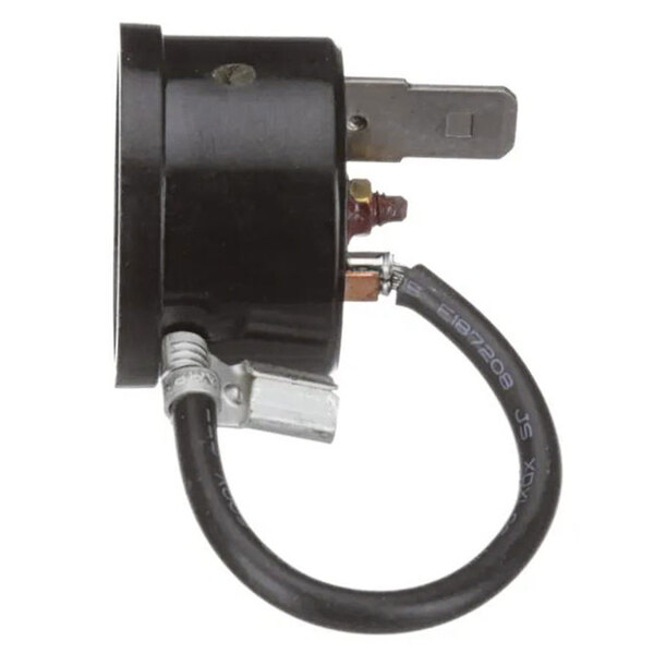 A black electrical device with a wire attached.