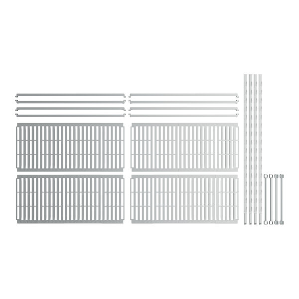 A white rectangular Camshelving unit with 4 gray vented shelves.