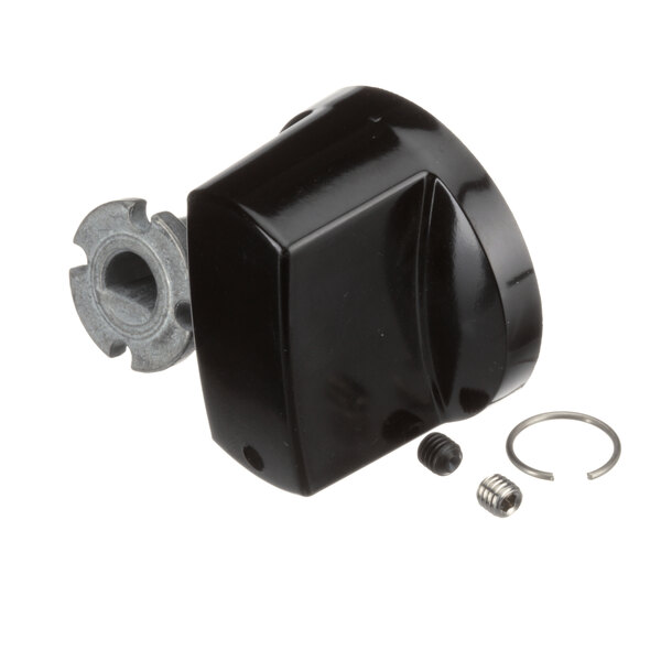 A black plastic Garland knob with a metal nut.