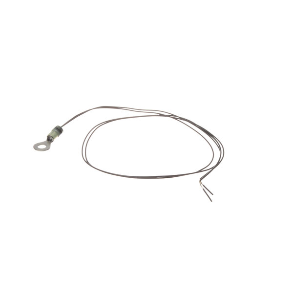 A white wire with a metal ring on the end.
