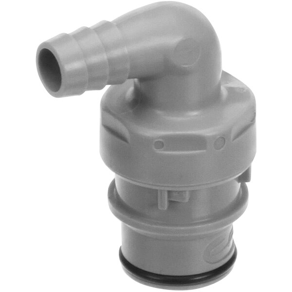 A grey plastic Cornelius L fitting with a nozzle.