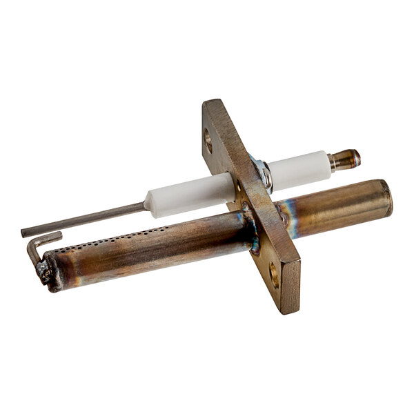 A metal pipe with a white rod.