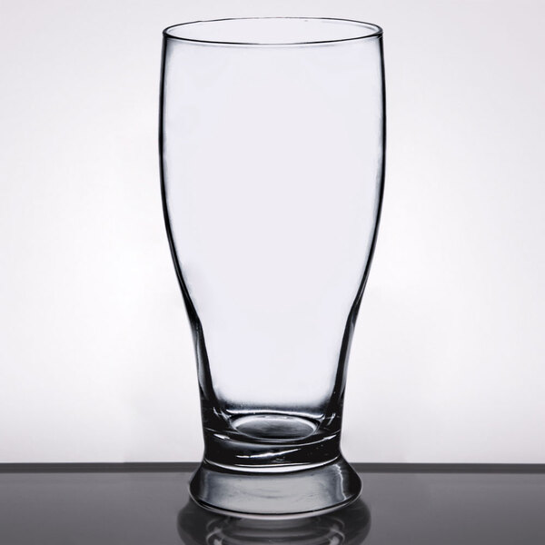 A close-up of a Libbey pub glass.