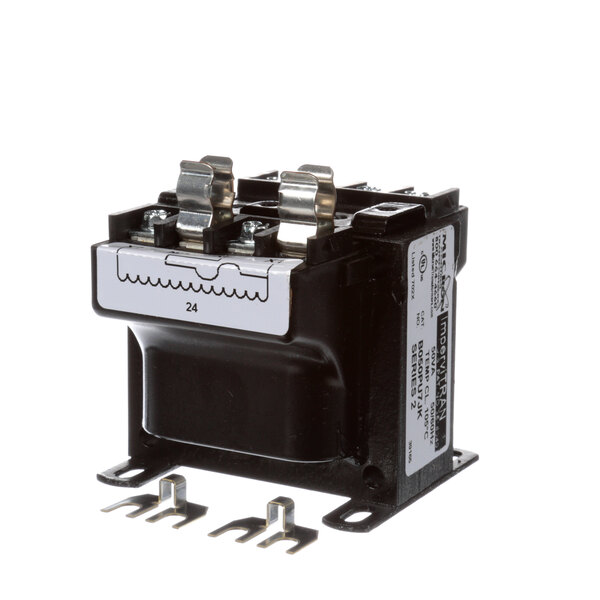 An InSinkErator 14185 transformer, a black and white electrical device with silver switches.