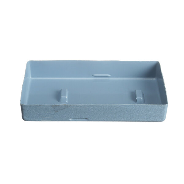 A blue plastic Delfield pan container with white handles.