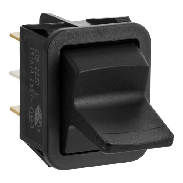 A black Vitamix 15764 Hi-Lo switch with a rectangular base and three metal prongs for electrical connection.