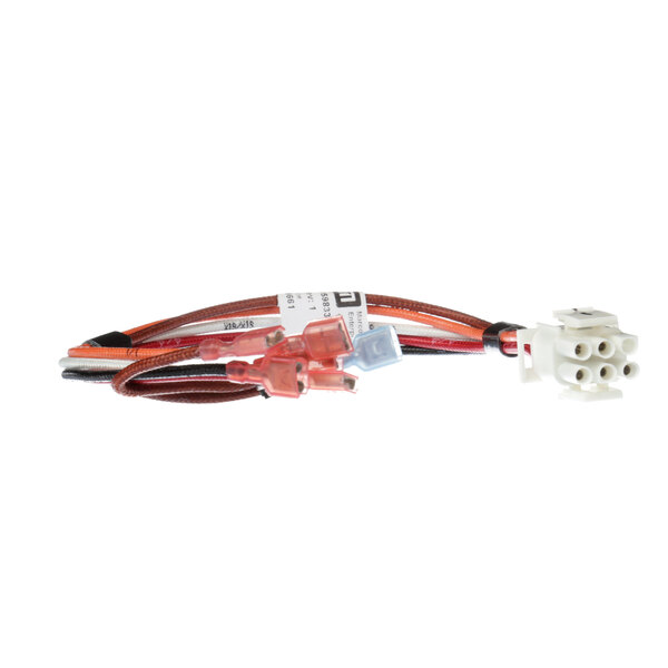 A red and white wire harness with a connector.