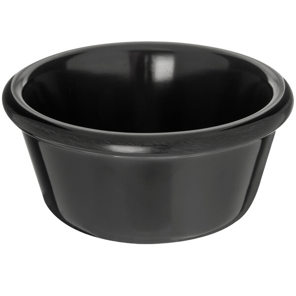 A Carlisle black melamine ramekin on a white background.