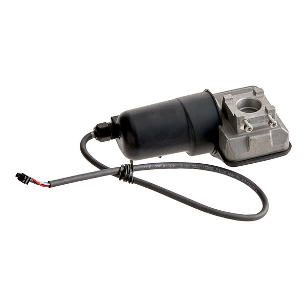 A black and grey Frymaster rotary actuator with a wire.