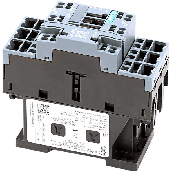 A grey and black Meiko contactor with two terminals.