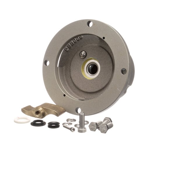 A close-up of a Salvajor pump assembly with metal screws and nuts.