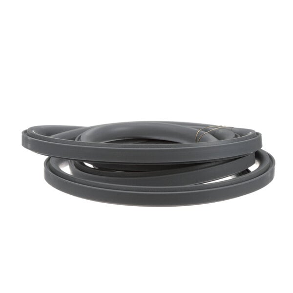 A close-up of a black rubber door gasket with a black stripe.