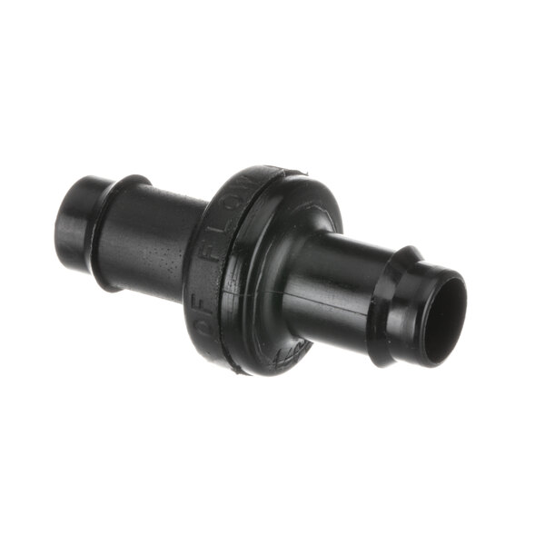 A black plastic pipe fitting with a nozzle.