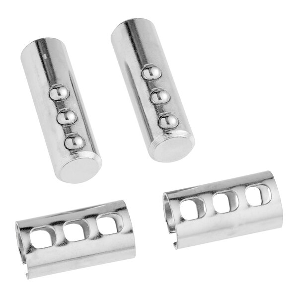 A Manitowoc Ice hinge assembly with two metal bars and three balls.