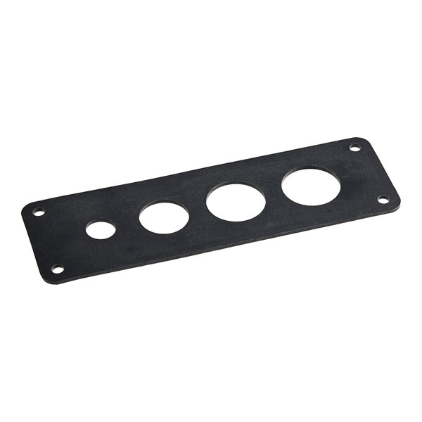 A black rectangular Vulcan condensate gasket with three holes.