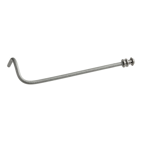 A long metal rod with a hook on the end and a screw.