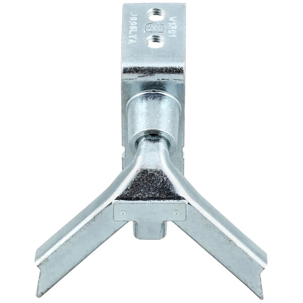 A metal APW Wyott pilot burner clamp with two metal legs and a screw.