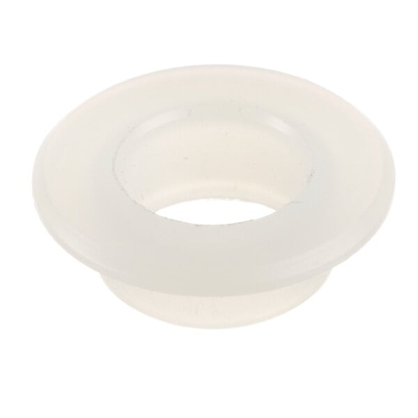 A white plastic Randell hinge bushing with a hole in it.
