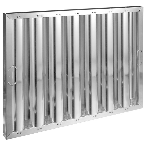 A close-up of a metal Component Hardware aluminum grease filter with four bars.