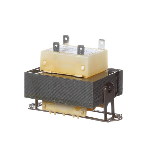 A close-up of a Groen transformer with a yellow cover.