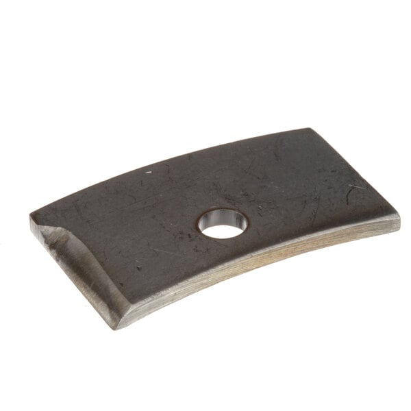 A black metal Univex bowl lock plate with a hole.