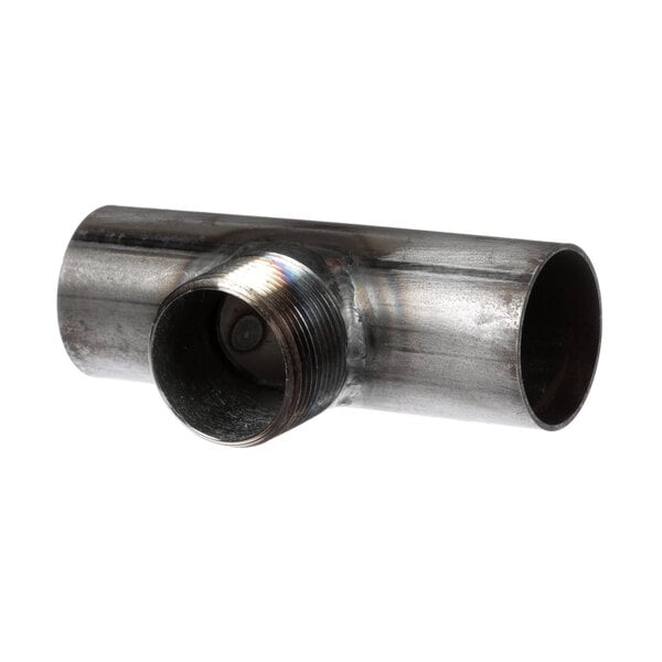 A stainless steel Pitco tee pipe with a hole in it.