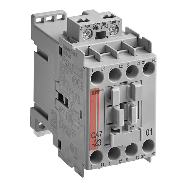 An Alto-Shaam CN-3654 contactor, a grey electrical device with a red label and red and grey wires.